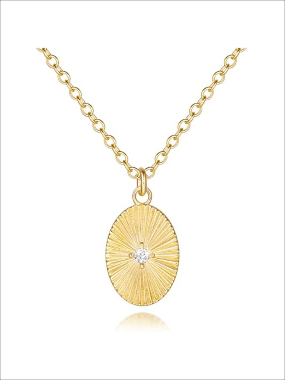 14K Gold Plated Oval Pendant Necklace for Women with Cubic Zirconia, Lobster